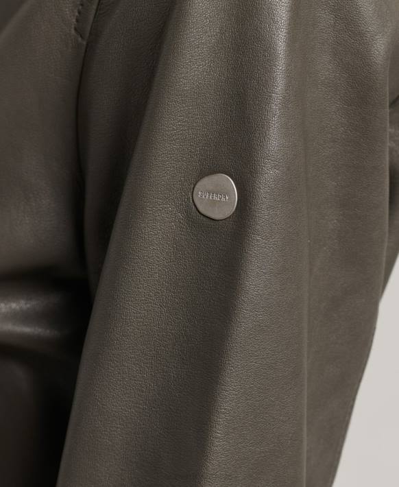 kadınlar Superdry koyu gri deri uçuş bomber ceket NNTB5620