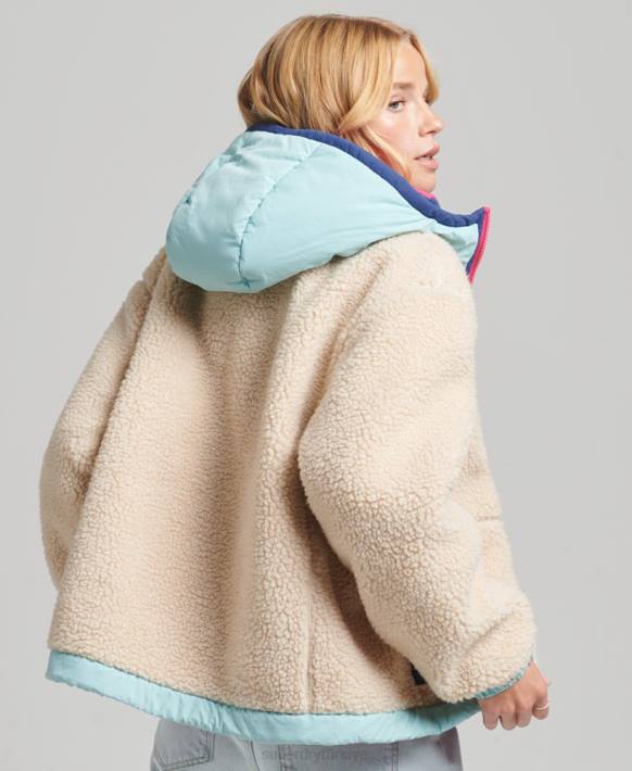 kadınlar Superdry krem kapüşonlu sherpa ceket NNTB3788