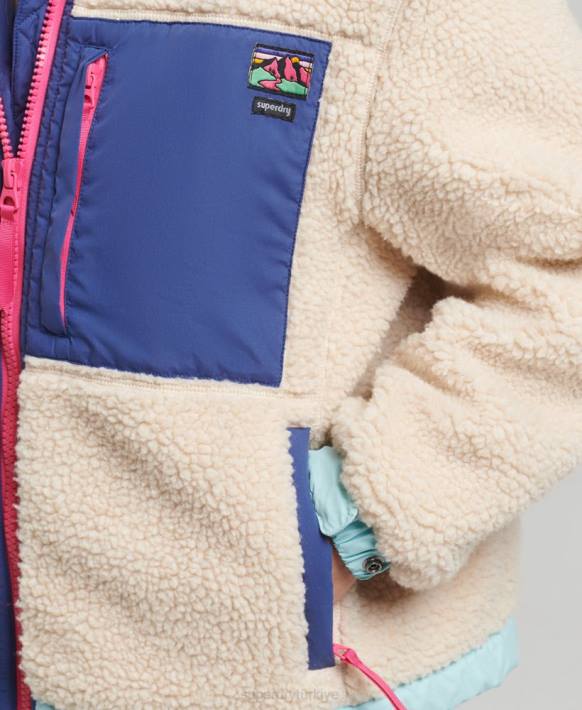 kadınlar Superdry krem kapüşonlu sherpa ceket NNTB3788