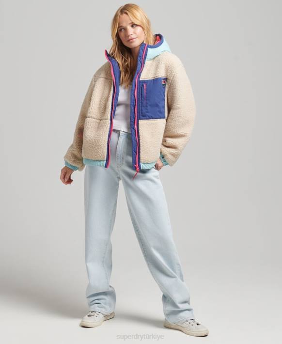 kadınlar Superdry krem kapüşonlu sherpa ceket NNTB3788