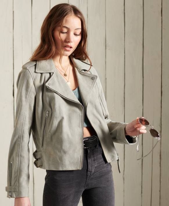 kadınlar Superdry krem klasik süet biker ceket NNTB5668