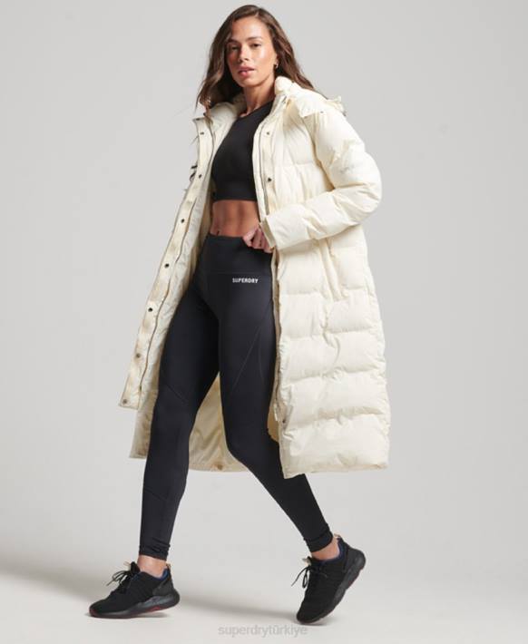 kadınlar Superdry krem tren uzun çizgi dolgulu ceket NNTB5520