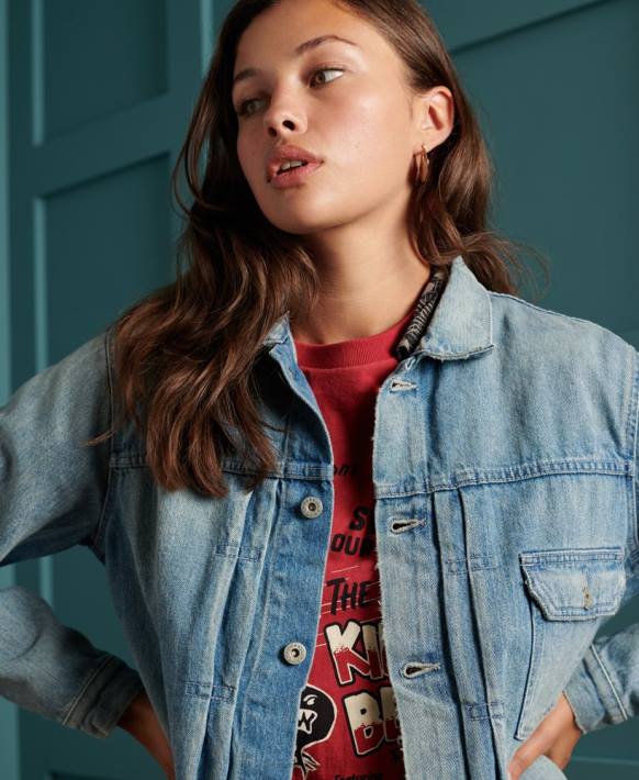 kadınlar Superdry mavi sınırlı sayıda kuru japon işçi ceketi NNTB3846