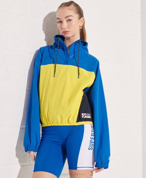 kadınlar Superdry mavi tepeden kırpılmış eşofman üstü NNTB5706