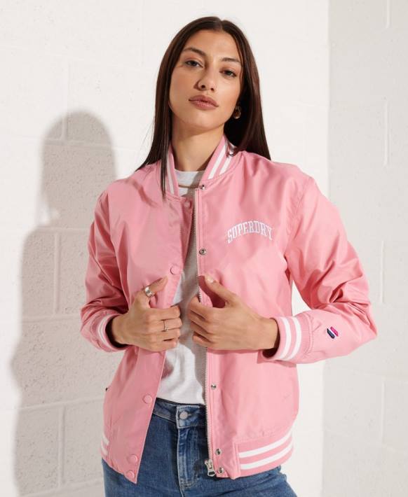 kadınlar Superdry pembe klasik kolej beyzbol ceketi NNTB5582