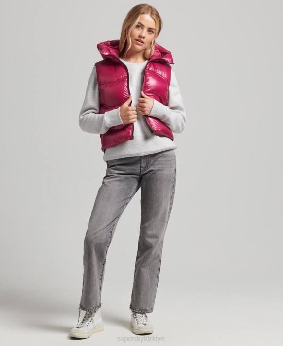 kadınlar Superdry pembe parlatıcı yorgan kırpılmış dolgulu jile NNTB5505