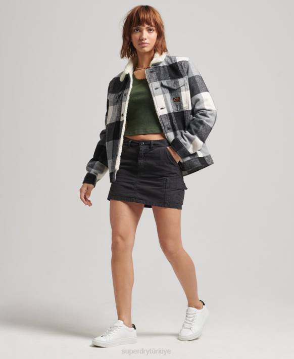 kadınlar Superdry siyah büyük beden yün shepa trucker ceket NNTB5727