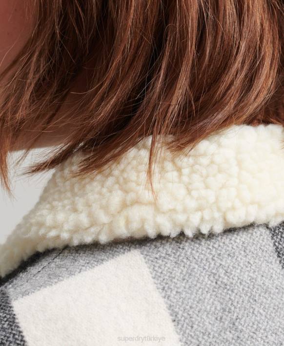 kadınlar Superdry siyah büyük beden yün shepa trucker ceket NNTB5727