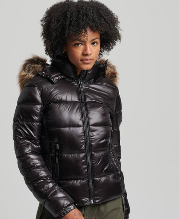 kadınlar Superdry siyah dağ fuji kapüşonlu ceket NNTB5610