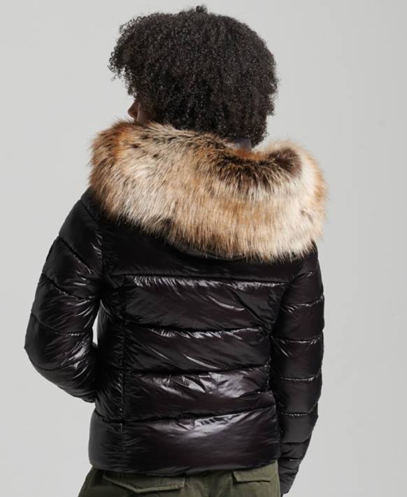 kadınlar Superdry siyah dağ fuji kapüşonlu ceket NNTB5610