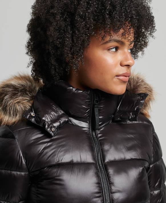 kadınlar Superdry siyah dağ fuji kapüşonlu ceket NNTB5610