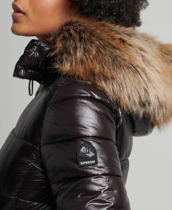 kadınlar Superdry siyah dağ fuji kapüşonlu ceket NNTB5610