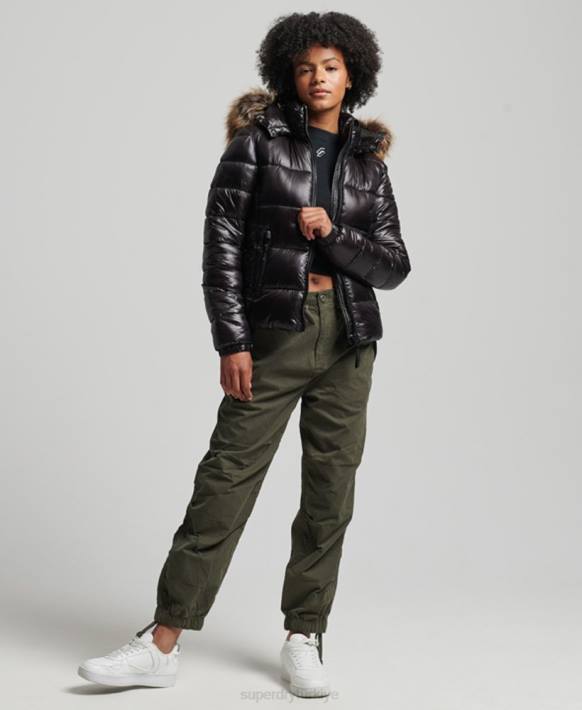 kadınlar Superdry siyah dağ fuji kapüşonlu ceket NNTB5610