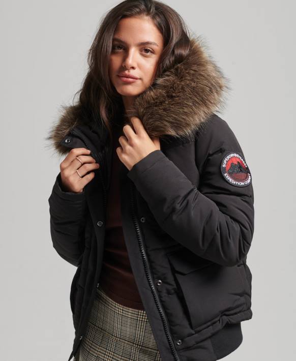 kadınlar Superdry siyah everest bombacı ceketi NNTB3779