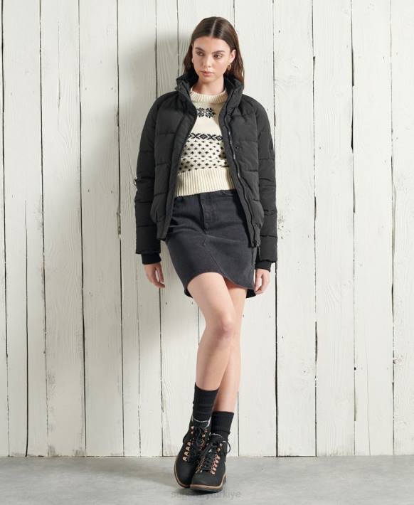 kadınlar Superdry siyah everest kapüşonsuz bomber ceket NNTB5718