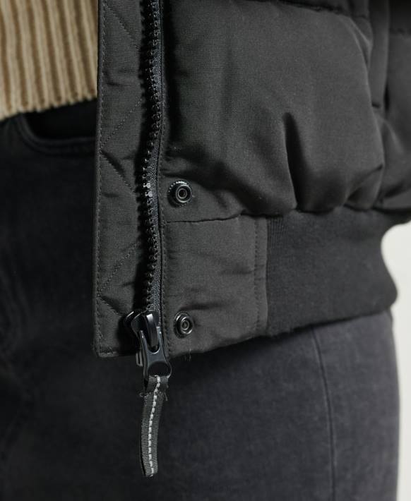 kadınlar Superdry siyah everest kapüşonsuz bomber ceket NNTB5718