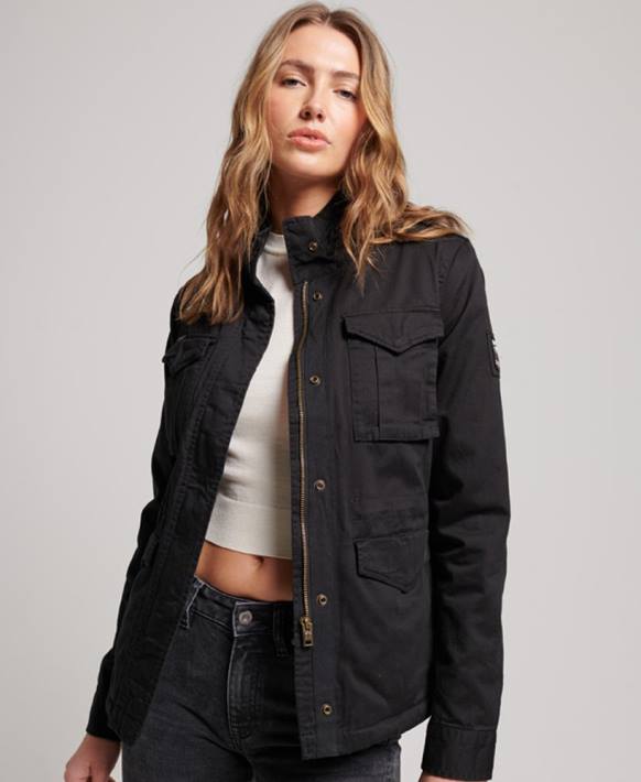 kadınlar Superdry siyah klasik çaylak borg ceketi NNTB5679