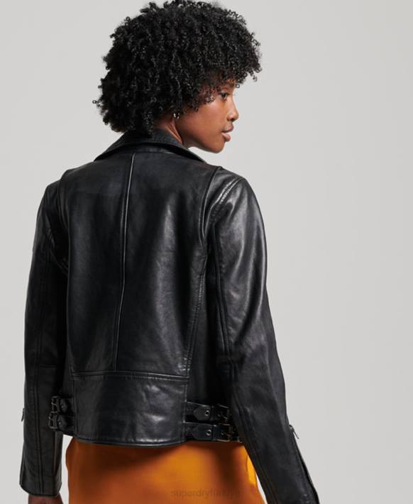 kadınlar Superdry siyah klasik deri biker ceket NNTB3627