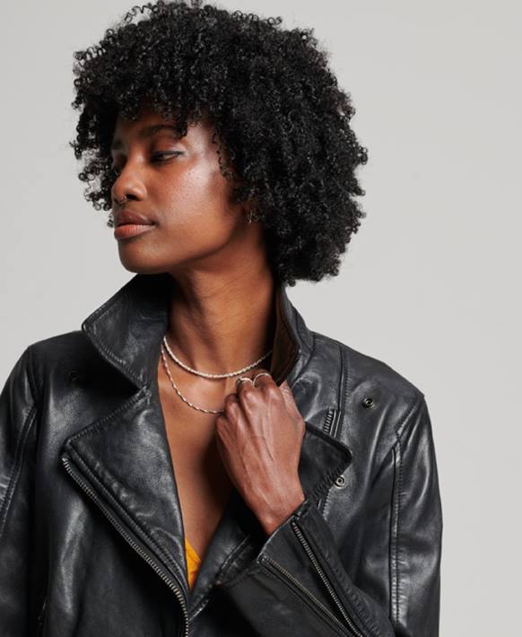 kadınlar Superdry siyah klasik deri biker ceket NNTB3627