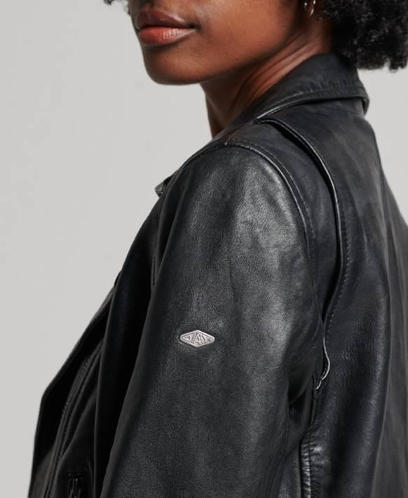 kadınlar Superdry siyah klasik deri biker ceket NNTB3627