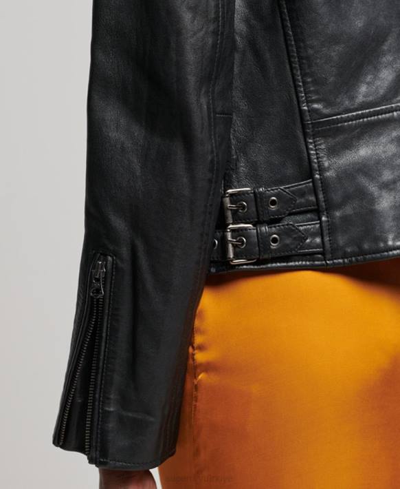 kadınlar Superdry siyah klasik deri biker ceket NNTB3627