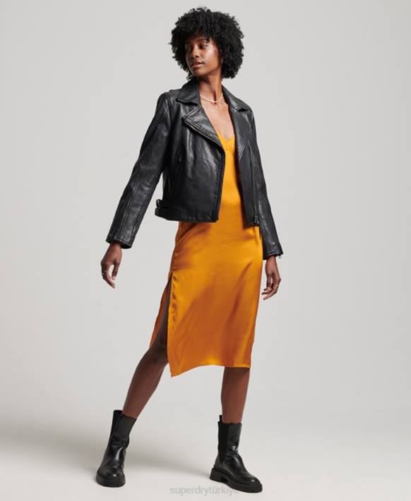kadınlar Superdry siyah klasik deri biker ceket NNTB3627