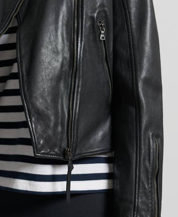 kadınlar Superdry siyah klasik deri yarışçı ceketi NNTB3717