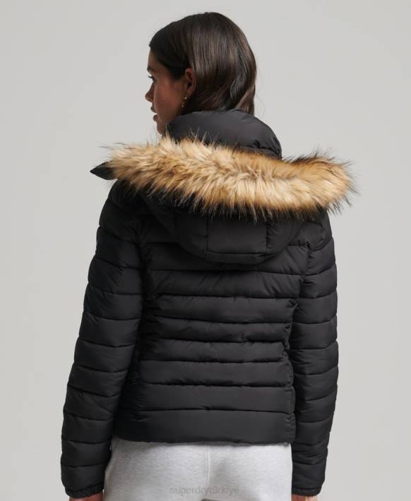 kadınlar Superdry siyah klasik suni kürk fuji ceket NNTB3766