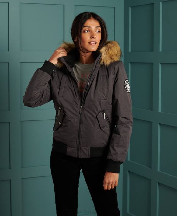 kadınlar Superdry siyah mikrofiber bombardıman ceketi NNTB5712