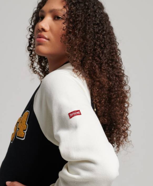 kadınlar Superdry siyah script kolej bomber ceket NNTB3609