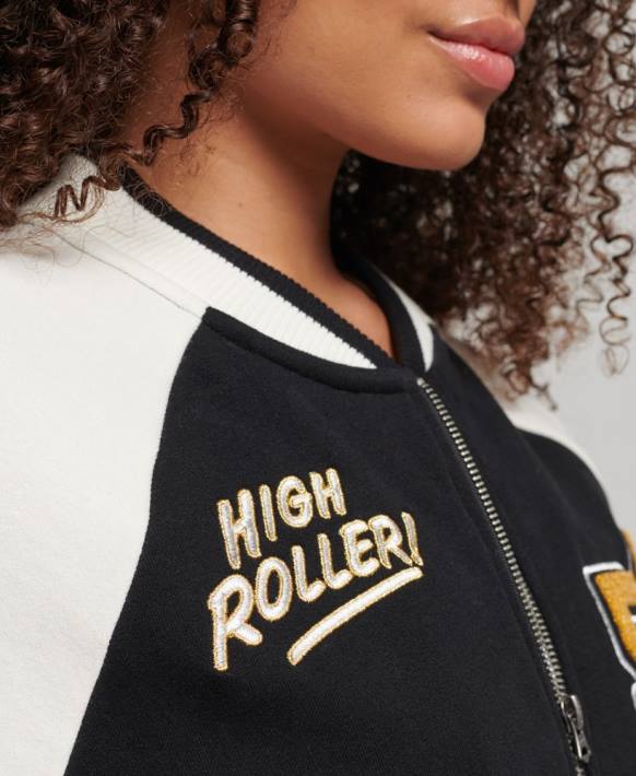 kadınlar Superdry siyah script kolej bomber ceket NNTB3609