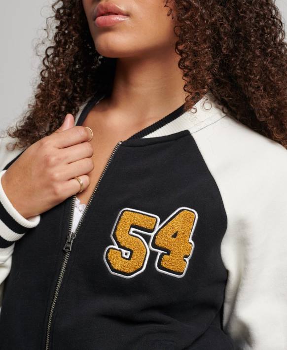 kadınlar Superdry siyah script kolej bomber ceket NNTB3609