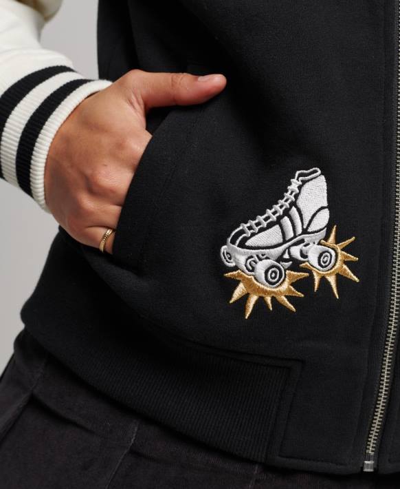 kadınlar Superdry siyah script kolej bomber ceket NNTB3609