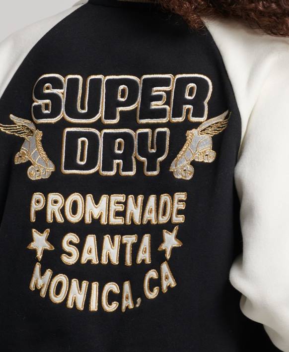 kadınlar Superdry siyah script kolej bomber ceket NNTB3609
