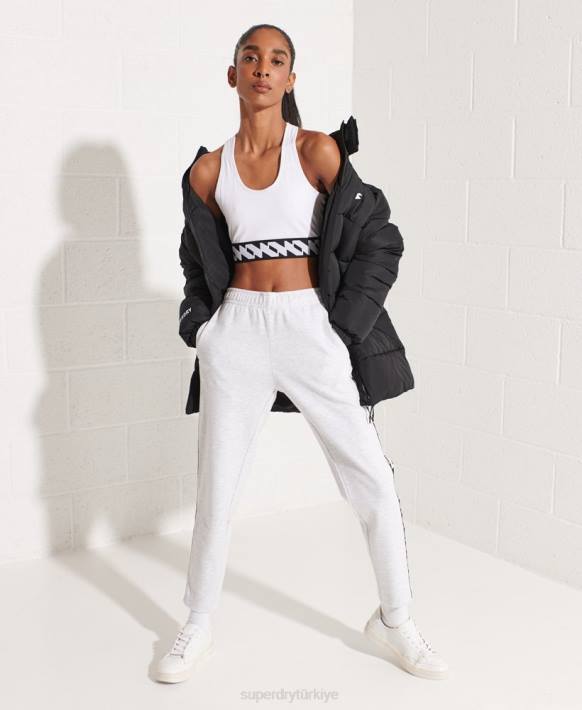 kadınlar Superdry siyah uzun çizgi spor şişme ceket NNTB5527