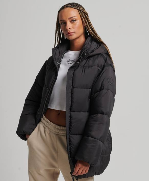 kadınlar Superdry siyah xpd koza dolgulu parka ceket NNTB5435