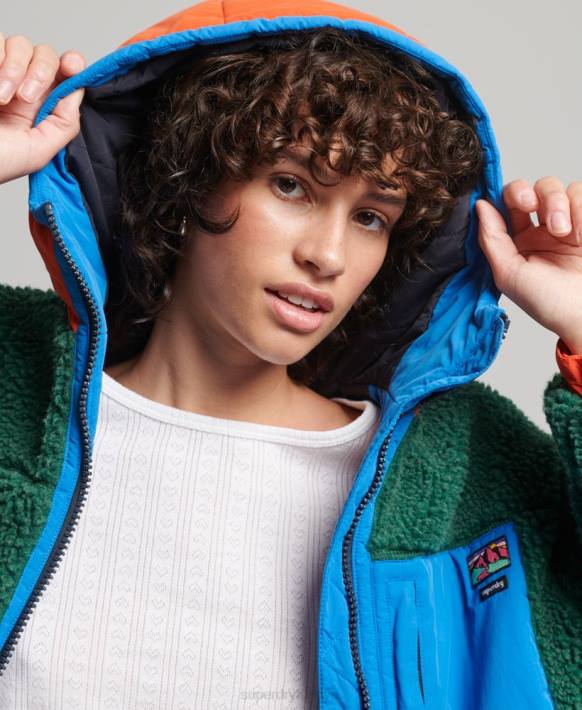 kadınlar Superdry yeşil kapüşonlu sherpa ceket NNTB5658