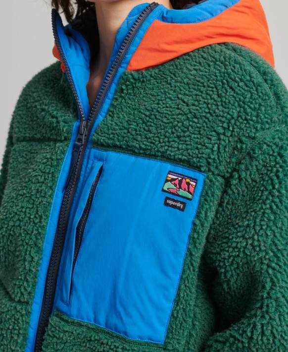 kadınlar Superdry yeşil kapüşonlu sherpa ceket NNTB5658