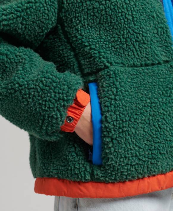 kadınlar Superdry yeşil kapüşonlu sherpa ceket NNTB5658