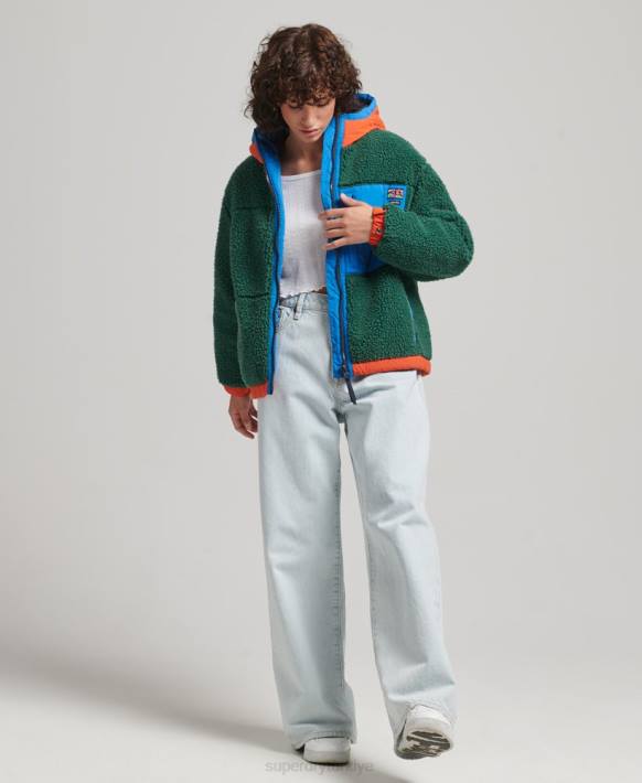 kadınlar Superdry yeşil kapüşonlu sherpa ceket NNTB5658