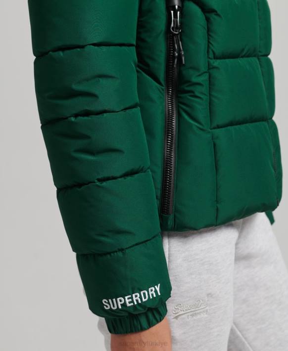 kadınlar Superdry yeşil kapüşonlu spirit spor şişme mont NNTB3724