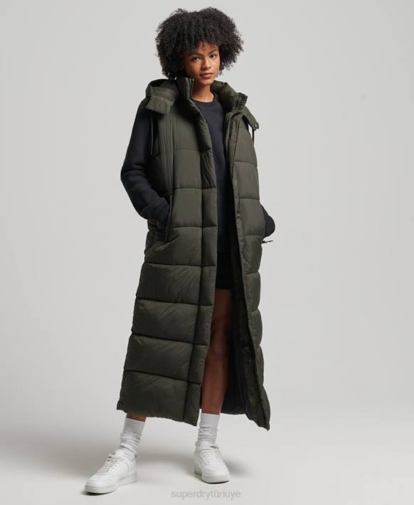 kadınlar Superdry yeşil kapüşonlu yırtılmaz uzun hat jile NNTB3675