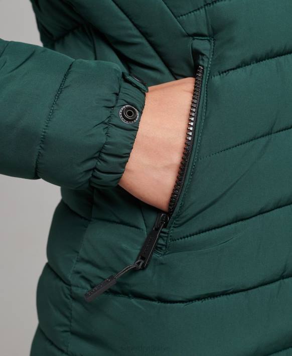 kadınlar Superdry yeşil suni kürk kapüşonlu orta boy şişme ceket NNTB3636
