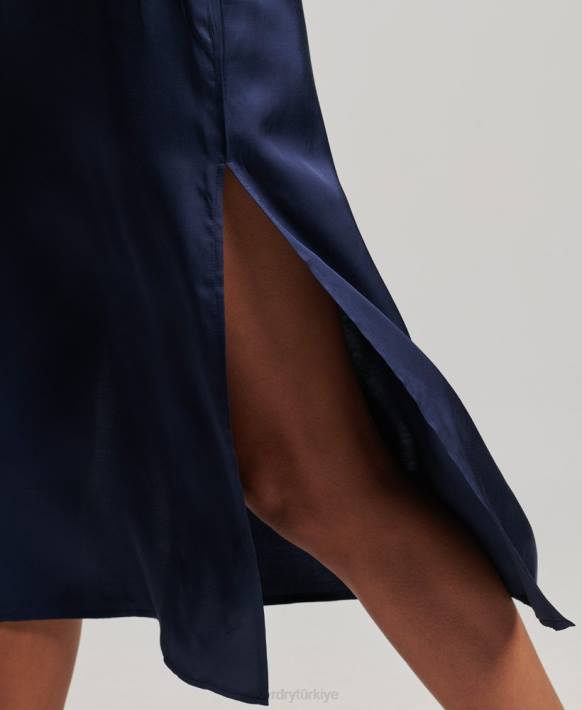 kadınlar Superdry Donanma saten cami midi elbise NNTB2402