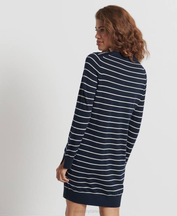 kadınlar Superdry Donanma studios merinos örgü mini elbise NNTB6604