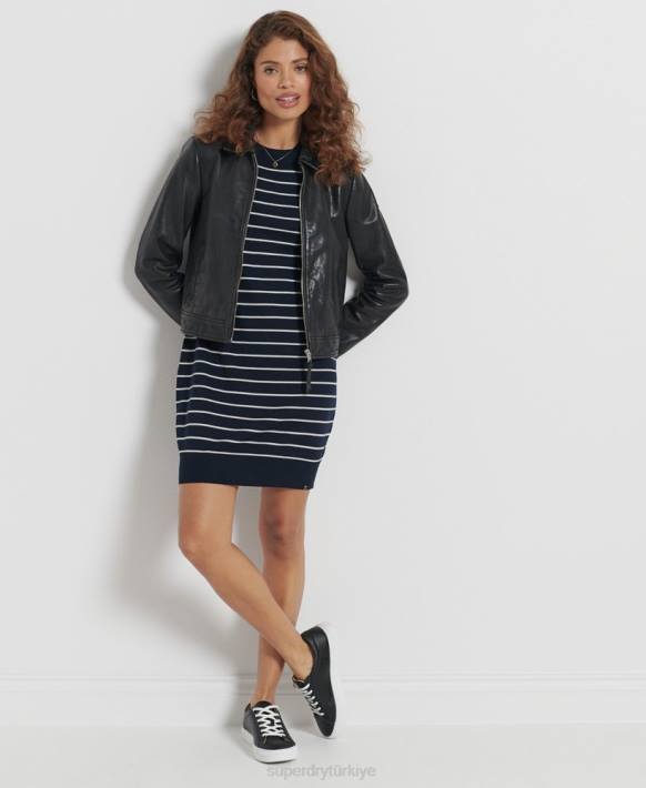 kadınlar Superdry Donanma studios merinos örgü mini elbise NNTB6604