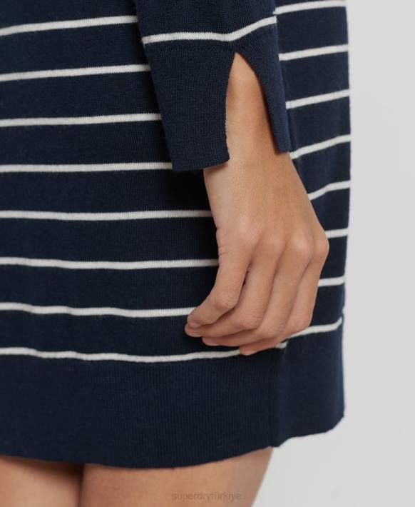 kadınlar Superdry Donanma studios merinos örgü mini elbise NNTB6604