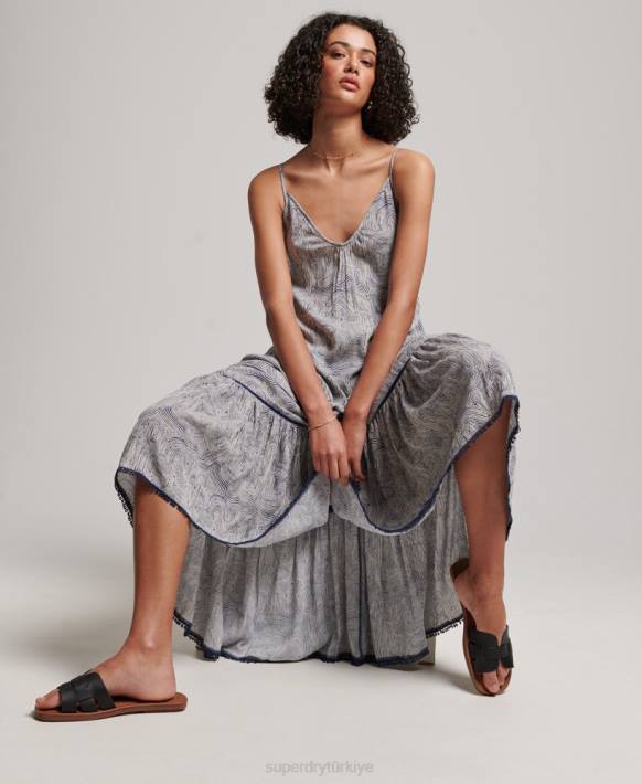 kadınlar Superdry Donanma uzun cami elbise NNTB2389
