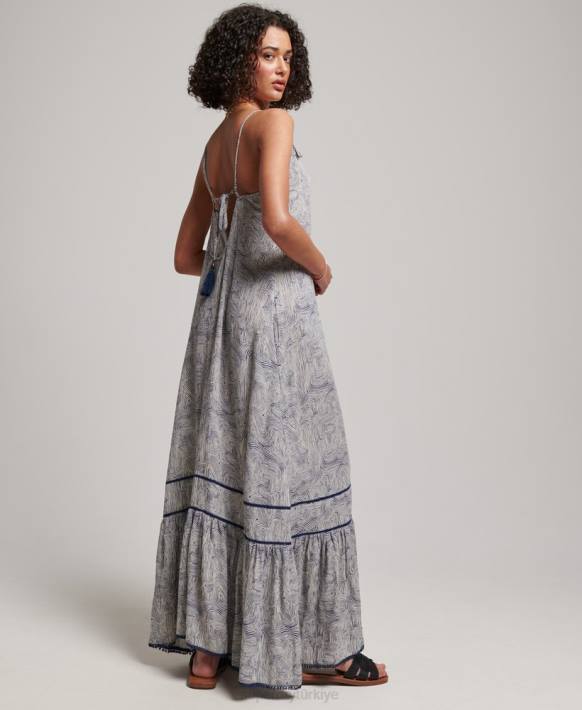 kadınlar Superdry Donanma uzun cami elbise NNTB2389