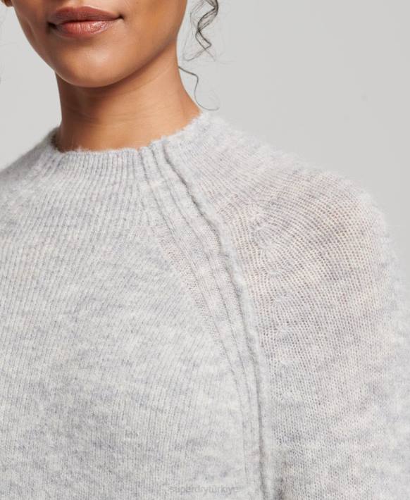 kadınlar Superdry açık gri balıkçı yaka elbise NNTB2419